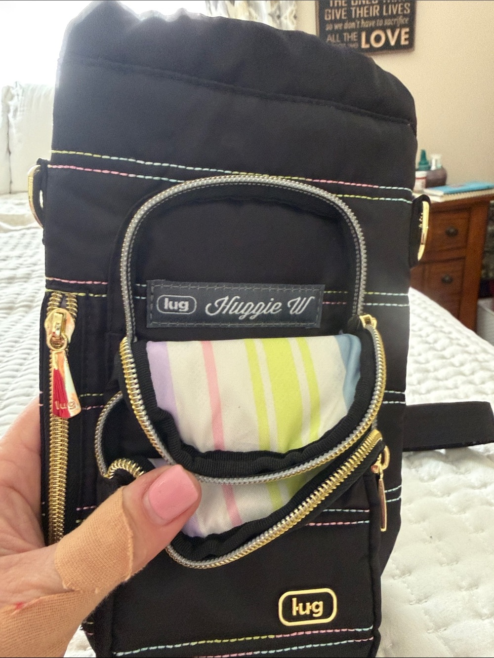 lug Black Huggie Wide Sling Belt Bag with Gold Hardware - Picture 3 of 4